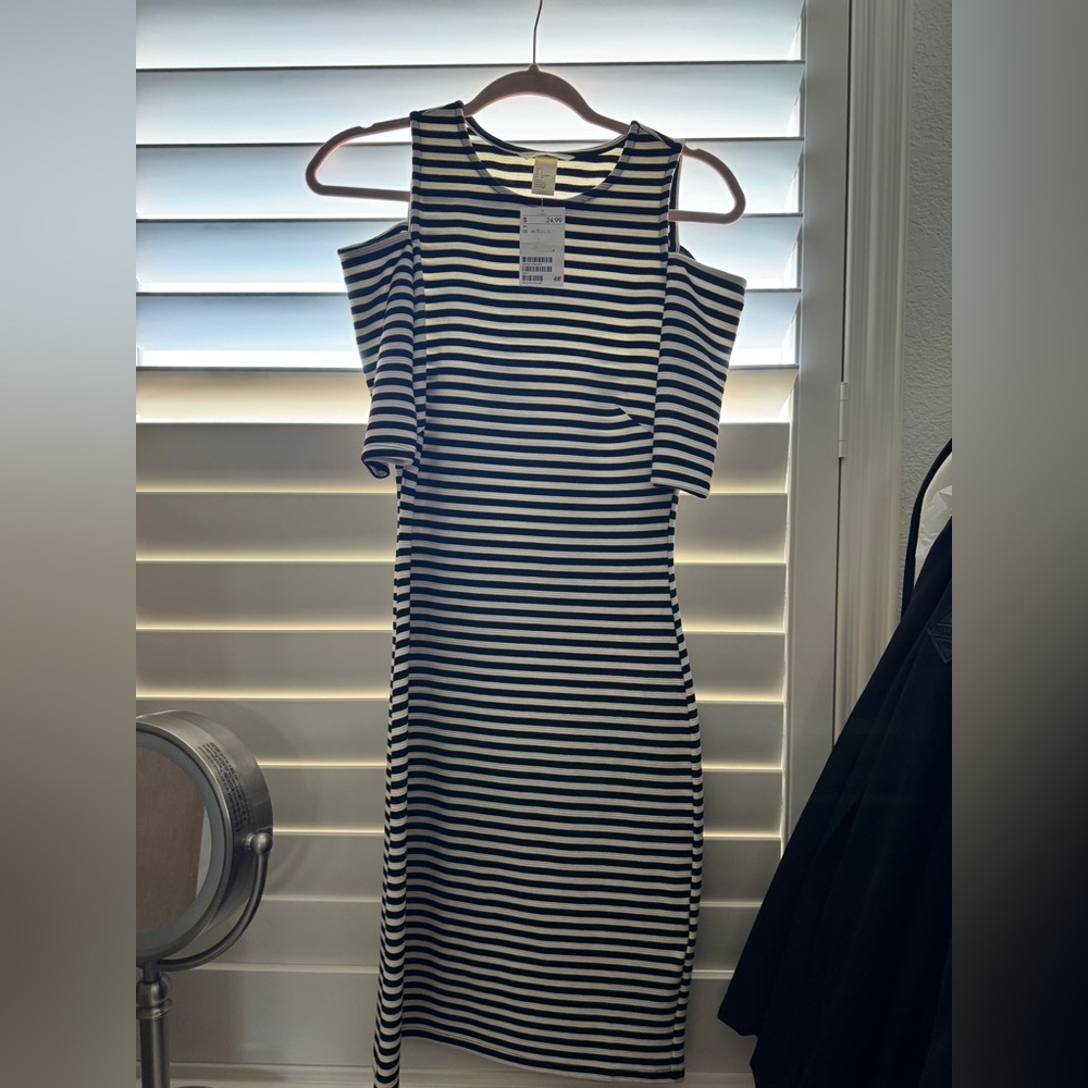 H&M Black and White Striped Midi Dress